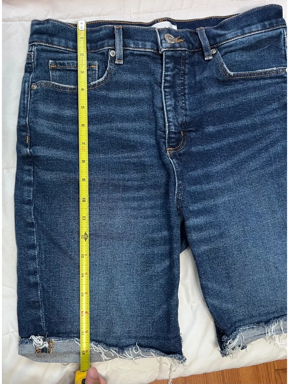 LOFT High Waist Bike Short Denim Bermuda Shorts Frayed Raw Hem Size 30 10 Dark